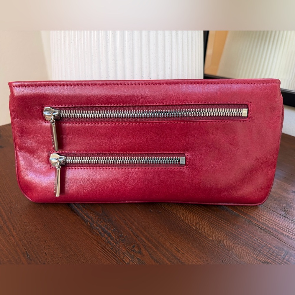 HOBO Berry Red Leather Zipper Envelope Clutch - Picture 2 of 9